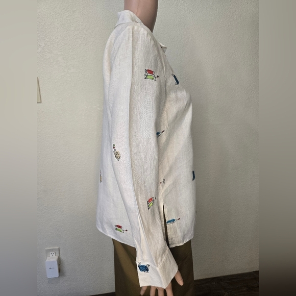 Women's RICHARD MALCOLM White 100% Irish Linen Shirt Size Small - Picture 11 of 12